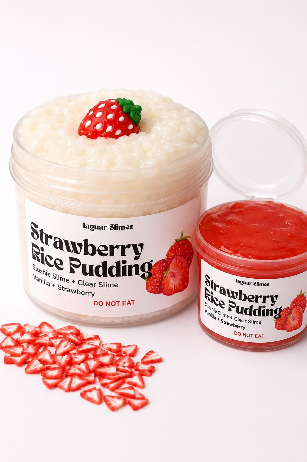 Strawberry Rice Pudding Slime 🍓 | White Slushie Slime with Strawberry Toppings